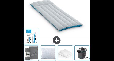 Intex Campingmat - 1-Persoons - 67 x 184 x 17 cm - Blauw - Inclusief Hoeslaken - Kussen - Pomp - Reparatieset en Kussenbeschermer