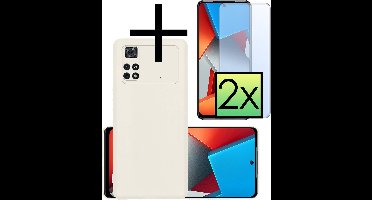 Hoesje - Met 2x Screenprotector - Geschikt voor Xiaomi Poco M4 Pro 4G - Sterk & Shockproof - Back Cover - Siliconen Case - Telefoon Hoes - Wit