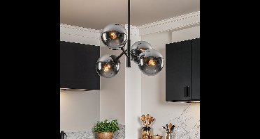 LumenXL LumenXL - Hanglamp Florence - Zwart - Smoke glas - Spiegeleffect - 4-lichts - E27