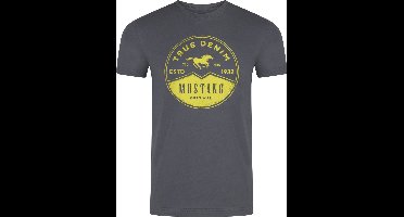 Mustang Heren T-Shirt Basic Print Tee regular fit Grijs 6XL Ronde Hals Volwassenen Opdruk Print Shirts