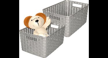 Plasticforte Opbergmand - 2x - Kastmand - rotan kunststof - zilver - 10 Liter - 22 x 33 x 16 cm