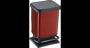 ROTHO pedaalemmer PASO 20 liter vierkant rood metallic | Prullenbak voor eenvoudige afvalverwijdering
