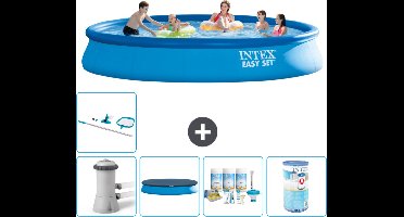Intex Rond Opblaasbaar Easy Set Zwembad - 457 x 84 cm - Blauw - Inclusief Pomp Afdekzeil - Onderhoudspakket - Filter - Schoonmaakset - Solar Mat