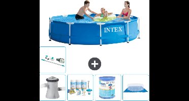 Intex Rond Frame Zwembad - 305 x 76 cm - Blauw - Inclusief Pomp Onderhoudspakket - Filter - Grondzeil - Stofzuiger