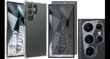 Hoesje geschikt voor Samsung Galaxy S24 Ultra - Privacy Screenprotector Volledig Dekkend Glas & Camera - Shockproof Transparant