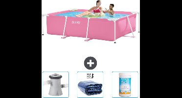 Intex Rechthoekig Frame Zwembad - 220 x 150 x 60 cm - Roze - Inclusief Zwembadfilterpomp - Solarzeil - Chloor