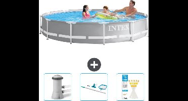Intex Rond Prism Frame Zwembad - 366 x 76 cm - Grijs - Inclusief Zwembadfilterpomp - Schoonmaakset - Testrips