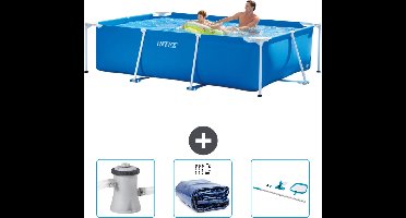 Intex Rechthoekig Frame Zwembad - 260 x 160 x 65 cm - Blauw - Inclusief Zwembadfilterpomp - Solarzeil - Schoonmaakset