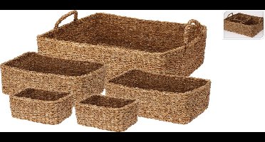 Home & Styling Rieten manden rechthoek set van 5 stuks - Bruin