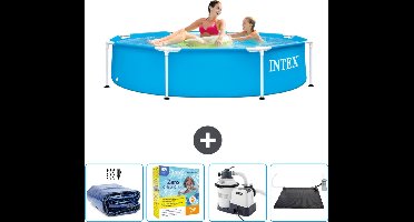 Intex Rond Frame Zwembad - 244 x 51 cm - Blauw - Inclusief Solarzeil - Onderhoudspakket - Zwembadfilterpomp - Solar Mat