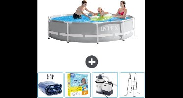 Intex Rond Prism Frame Zwembad - 305 x 76 cm - Grijs - Inclusief Solarzeil - Onderhoudspakket - Zwembadfilterpomp - Ladder