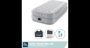 Intex Luchtbed - 1-Persoons - 99 x 191 x 51 cm - Grijs - Inclusief pomp - Hoeslaken en Reparatieset