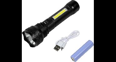 Hofftech Oplaadbare zaklamp - LED en COB - duurzaam ABS - zwart