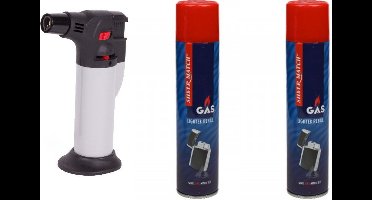 Benson Aansteker Grijs - Crème Brûlée Brander inclusief 2 navulflessen butaangas