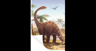 Muursticker kinderen - Muurstickers kinderkamer - Dinosaurus - Landschap - Tropisch - Kinderen - Jongens - Decoratie voor kinderkamers - 20x30 cm - Zelfklevend behangpapier - Stickerfolie