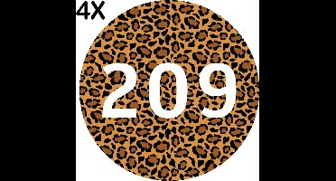 Containerstickers Huisnummer "209" - 25x25cm - Panter Print Cirkel met Wit Nummer- Set van 4 dezelfde Vinyl Stickers - Klikostickers