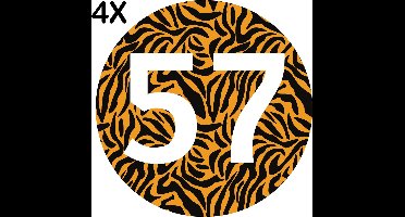 Containerstickers Huisnummer "81" - 25x25cm - Tijger Print Cirkel met Wit Nummer- Set van 4 dezelfde Vinyl Stickers - Klikostickers