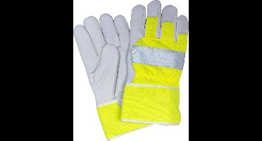 All Ride Werkhandschoenen met Reflecterende Sticker - Veiligheidshandschoenen - Tuinhandschoenen - Echt Leer - Geel/Grijs