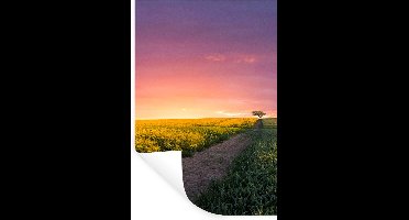 Muurstickers - Sticker Folie - Bloemen - Weg - Lucht - Geel - Paars - Zonsondergang - Natuur - 20x30 cm - Plakfolie - Muurstickers Kinderkamer - Zelfklevend Behang - Zelfklevend behangpapier - Stickerfolie