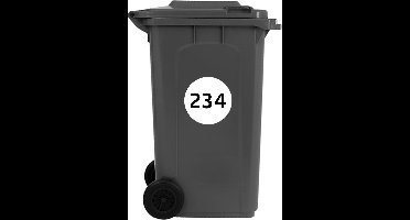 Containerstickers Huisnummer "234" - 25x25cm - Wit met Zwarte Cirkel - Set van 4 dezelfde Vinyl Stickers - Klikostickers
