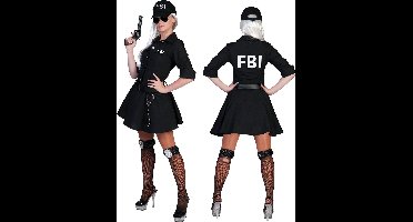 Funny Fashion - Politie & Detective Kostuum - Zwart Kort Fbi Arrest Politie Agente Jurk Vrouw - zwart - Maat 44-46 - Carnavalskleding - Verkleedkleding