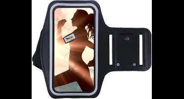 LuxeBass Sport / Hardloop armband - Voor iPhone XS / XR / X - Samsung Galaxy S8 / S9 / S10 - Verstelbaar - Draaibaar - Makkelijk met Oordopjes / Koptelefoon - Joggen , Fietsen , Sportschool etc. - Zwart