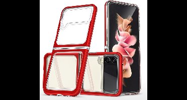 Hoesje Geschikt Voor Samsung Galaxy Z Flip 4 Hoesje met bumper - Shockproof case – Rood / Transparant