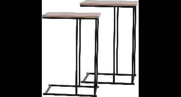 H&S Collection Bijzettafel/banktafel - 2x - zwart/bruin - 40 x 26 x 58 cm