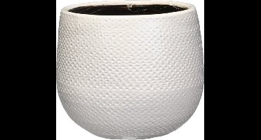 Mica Decorations Bloempot - wit - keramiek - ribbels - D16 x H14 cm - plantenpotten