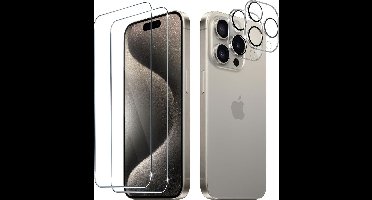 iPhone 15 Pro Screen Protector en Camera lens protector/ Tempered glass Screen protector voor iPhone 15 Pro - Beschermglas - Glasplaatje - 2+2 stuks