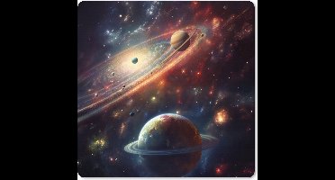 Muismat XXL 50x50 cm - Bureau onderlegger - Bureau mat Ruimte - Planeten - Neon - Sterren - Bureaumat - Gaming mousepad xl - Bureaulegger groot - Computer deskmat - Geschikt voor Gaming Muis en Gaming PC set-up