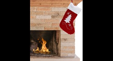 Christmas Decoration kerstsok -kerstboom print -met verlichting - 41cm