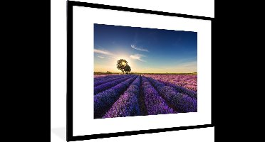 PosterMonkey - Poster - Fotolijst - Lavendel - Bloemen - Boom - Zon - Landschap - Frame - 80x60 cm - Poster lavendel - Poster natuur - Foto lijst - Poster in lijst