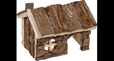 Knaagdieren houten lodge in schors 15x11x12cm