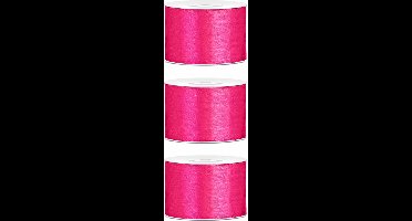 3x Hobby/decoratie fuchsia roze satijnen sierlinten 5 cm/50 mm x 25 meter - Cadeaulint satijnlint/ribbon - Fuchsia linten - Hobbymateriaal benodigdheden - Verpakkingsmaterialen