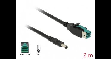 Delock PoweredUSB cable male 12 V > DC 5.5 x 2.1 mm male 2 m for POS printers and terminals