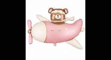 PartyDeco - Folieballon beer in vliegtuig lichtroze 94 x 61 cm