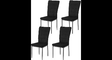 Eetkamerstoelen - Set Moderne Eetkamerstoel - Eetstoel - Tuinstoelen - Gevoerde Stoelen met Hoge Rugleuning - Elegante Fluwelen Stoelen voor Woonkamer, Keuken en Restaurant - Set van 4 - Zwart