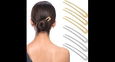 Metalen U-vormige haarspelden haarsticks - Franse haarspeld haarvork retro 2-polige opgestoken chignon pinnen voor vrouwen meisjes kapselaccessoires (goud zilver), 6 stuks