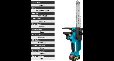 Kettingzaag - Takkenzaag - Handzaag - Snoeizaag - Draadloze - 12 Inch - 18V - 18000 RPM - Brushless - Boom- en Houtzagen - Tuin - 2 Accu