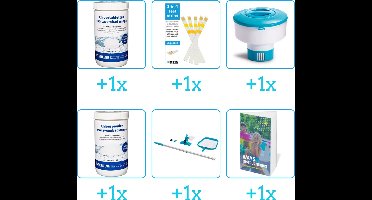 Zwembad Onderhoudspakket - Onderhoud Zwembad - bevat Chloor - Testrips - Chloordrijver - Chloor - Schoonmaakset en Zwembadgids (6-delig)
