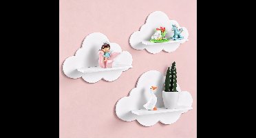 Zwevende wolk planken 3 stuks - 3 maten kleine witte golvende wandplanken - Schattige wolk wanddecoratie voor kinderkamer, woonkamer en slaapkamer