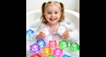 Set van 12 lichtgevende badblokjes, ijsblokjes die oplichten als ze nat zijn, met zeven veranderende kleuren, lichtgevende ijsblokjes voor in bad voor kinderen.