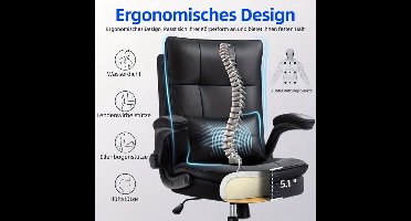 Bureaustoel – Ergonomische Stoel – Office Chair – Gamingstoel – Computerstoel – Dubbel Gevuld Rugkussen – Verstelbare Opklapbare Armleuningen – Draaifunctie & Kantelfunctie – Max 150 kg – Zwart