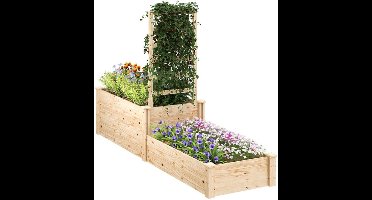 Dubbele Houten Plantenbak – Houten Tuinbak – Plantenbak Met Latwerk – Buitenbak – Twee Plantvakken – Verstelbaar Latwerk – Vurenhout