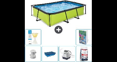 EXIT Rechthoekig Lime Frame Zwembad - 300 x 200 x 65 cm - Inclusief Pomp Afdekzeil - Zoutwatersysteem - Zwembadzout - 7-delig
