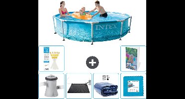 Intex Rond Frame Zwembad - 305 x 76 cm - Waterprint - Inclusief Pomp Solar Mat - Solarzeil - Vloertegels - 7-delig
