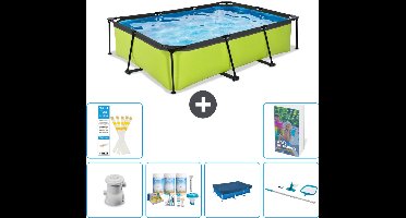 EXIT Rechthoekig Lime Frame Zwembad - 300 x 200 x 65 cm - Inclusief Pomp Onderhoudspakket - Afdekzeil - Schoonmaakset - 7-delig