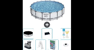 Bestway Rond Steel Pro MAX Zwembad - 549 x 122 cm - Grijs - Inclusief Pomp - Ladder - Afdekzeil - Solar Mat - Verlichting - 8-delig