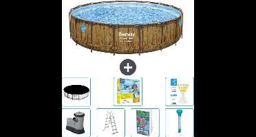 Bestway Rond Power Steel Swim Vista Zwembad - Houtprint - 549 x 122 - Inclusief Pomp - Ladder - Afdekzeil - Onderhoudspakket - Thermometer - 8-delig